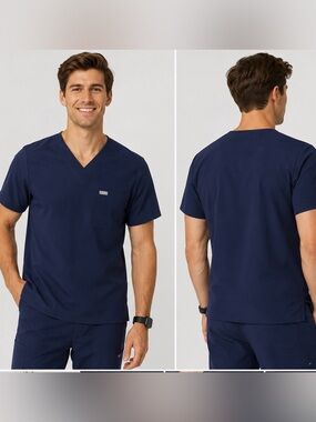 Figs Men’s Chisec Three Pocket V-Neck Scrub Top in Navy Blue - L